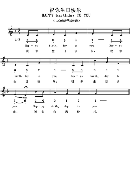 生日快乐歌曲谱