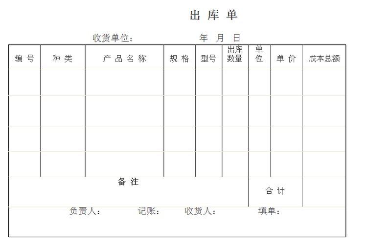 出库单模板电子版免费