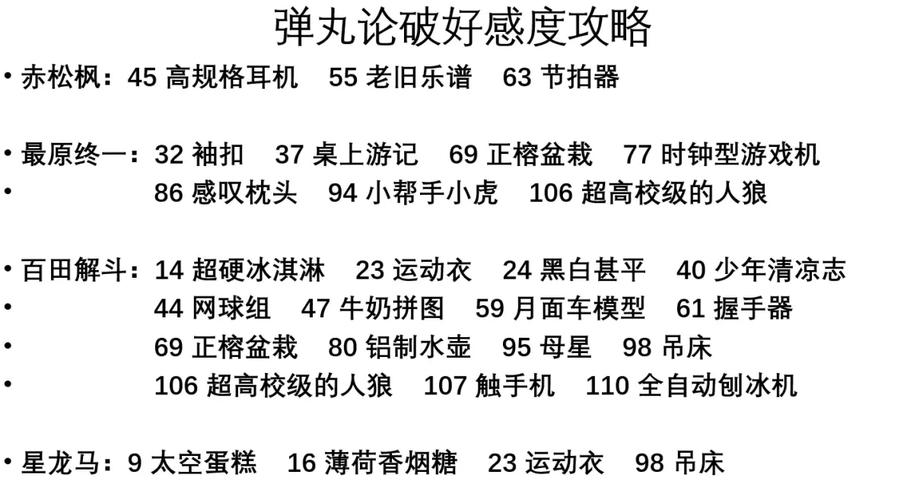 弹丸论破1全角色喜欢的礼物