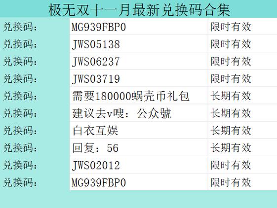 极无双礼包兑换码