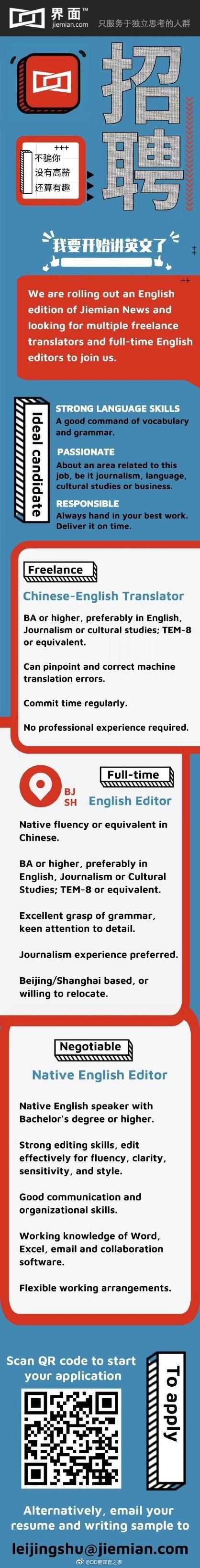 兼职英语翻译招聘