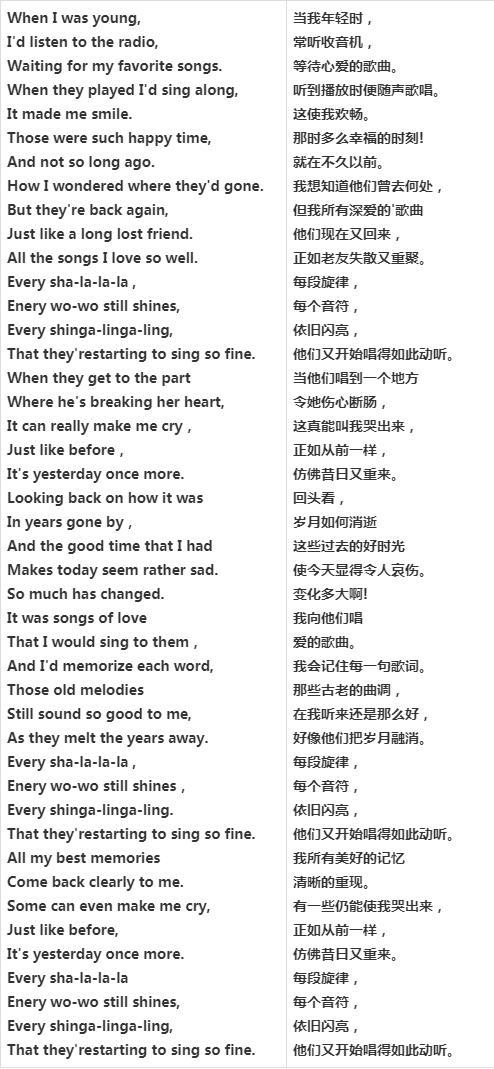 listen歌词中英对照