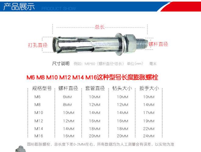 m10膨胀螺栓尺寸规格