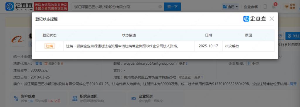 阿里小贷注销了吗