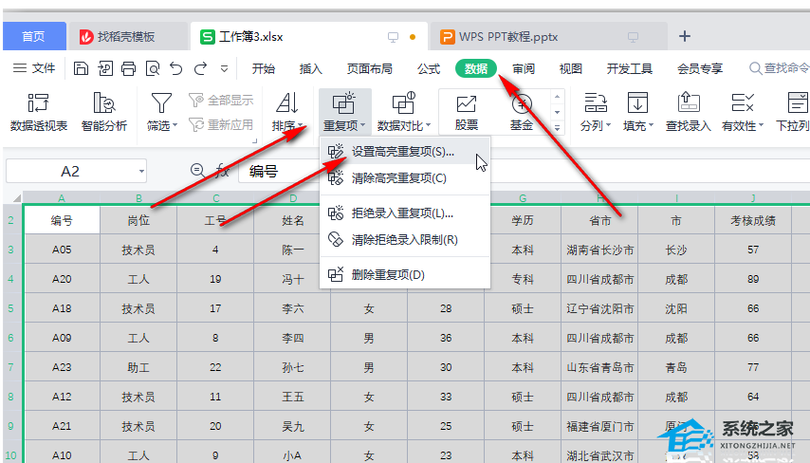 表格查找重复项并标记