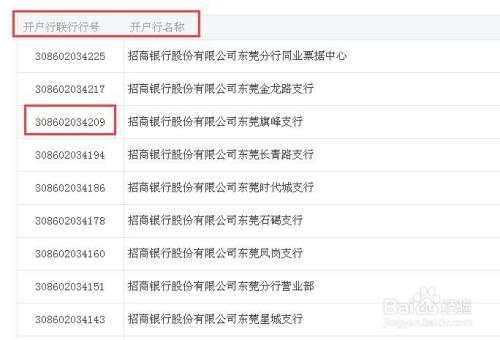 招商银行联行号查询