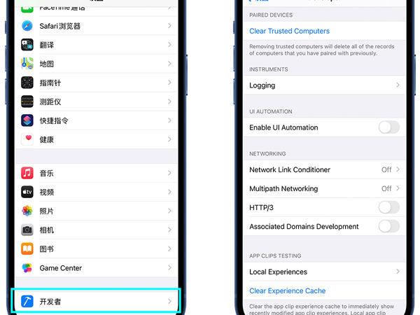 iphone手机开发者选项设置在哪里