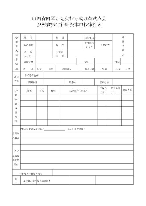 2026年山西雨露计划申请表