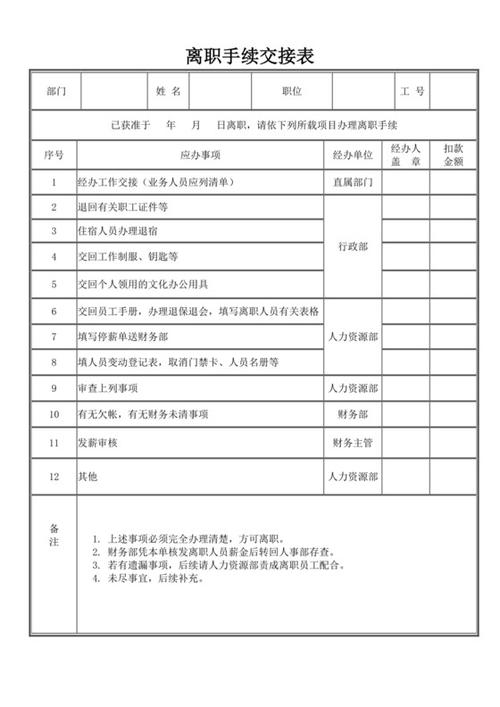 离职交接单模板截图2