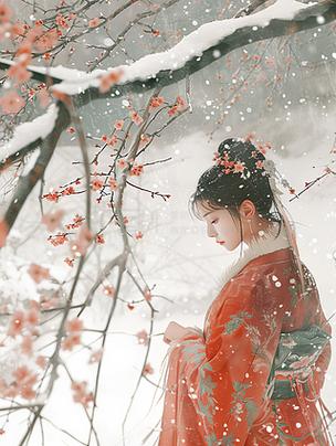 下雪古风女子图片