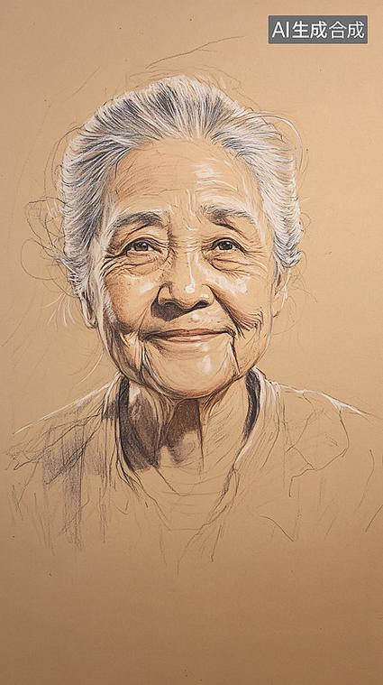 老奶奶全身素描画