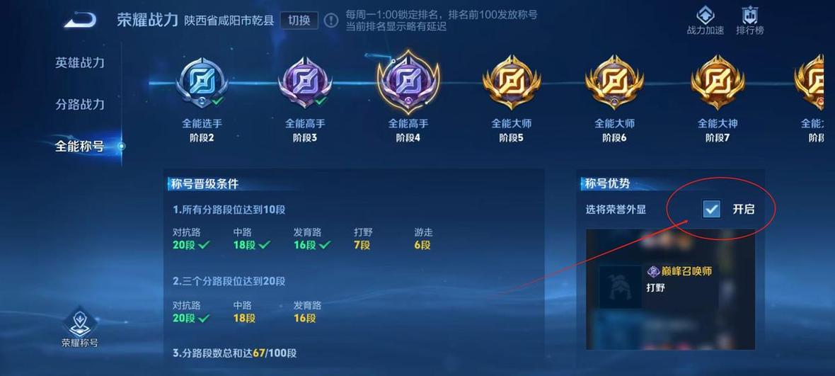 怎么显示全能选手称号