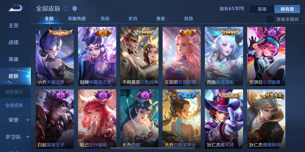 王者荣耀全部皮肤显示