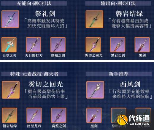 行秋圣遗物及武器搭配