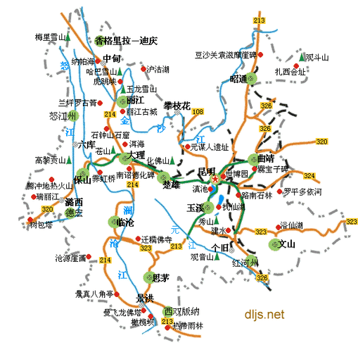 云南省旅游景点分布图