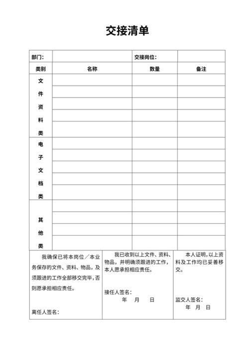物品交接单模板(范本)
