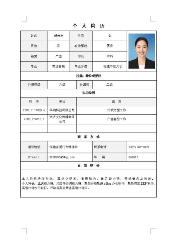 大学生word个人简历免费
