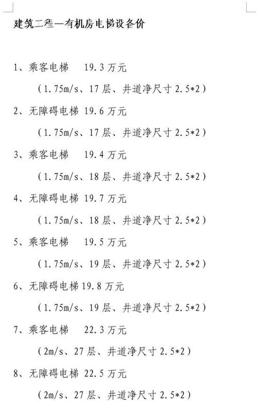 室外电梯安装报价费用明细