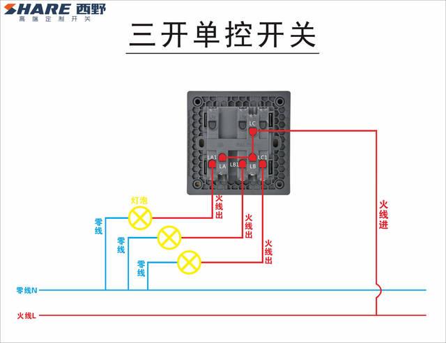 单联三控开关怎么接线图解截图3