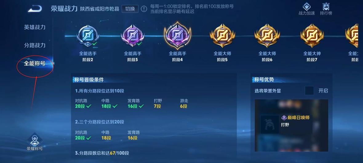 王者荣耀怎么显示全能称号