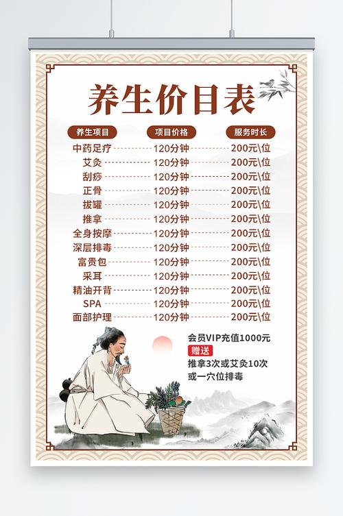 保健按摩收费标准价目表