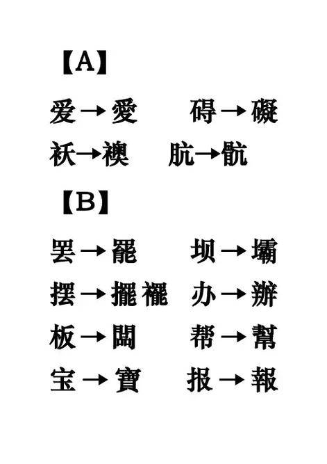 常见繁体字与简体字对照表