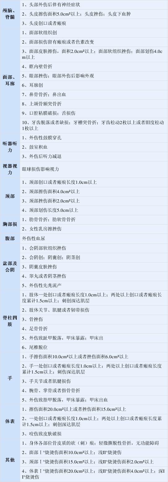 轻伤1—10级鉴定标准