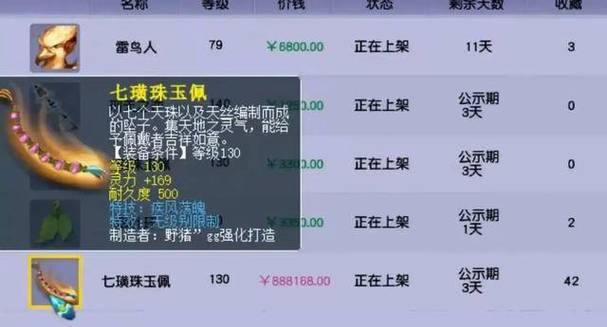 梦幻西游藏宝阁寄售物品