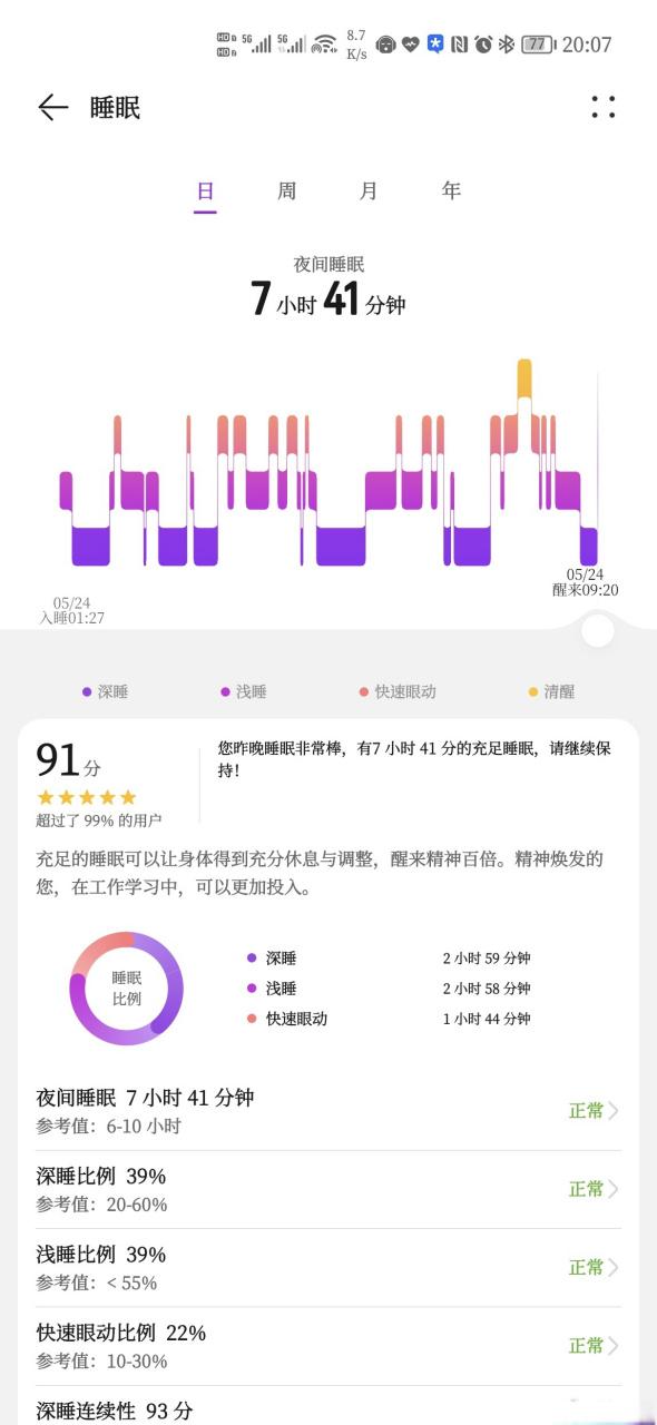 华为手环看睡眠时间