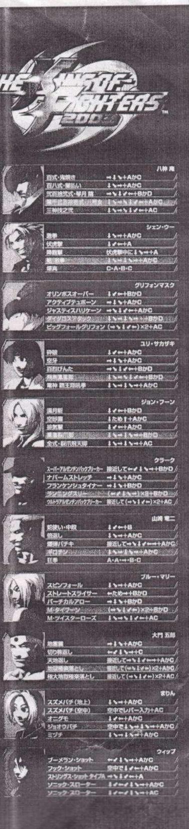 拳皇2003全人物出招表