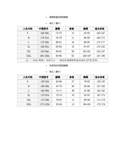 男装180100a多大尺码
