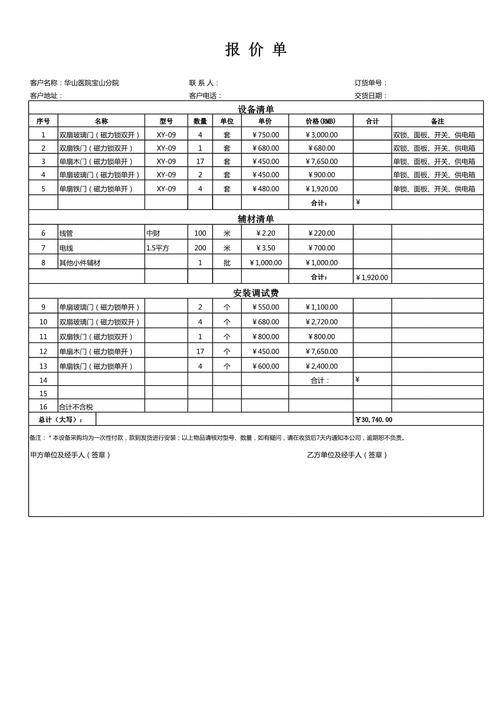 报价单表格图片