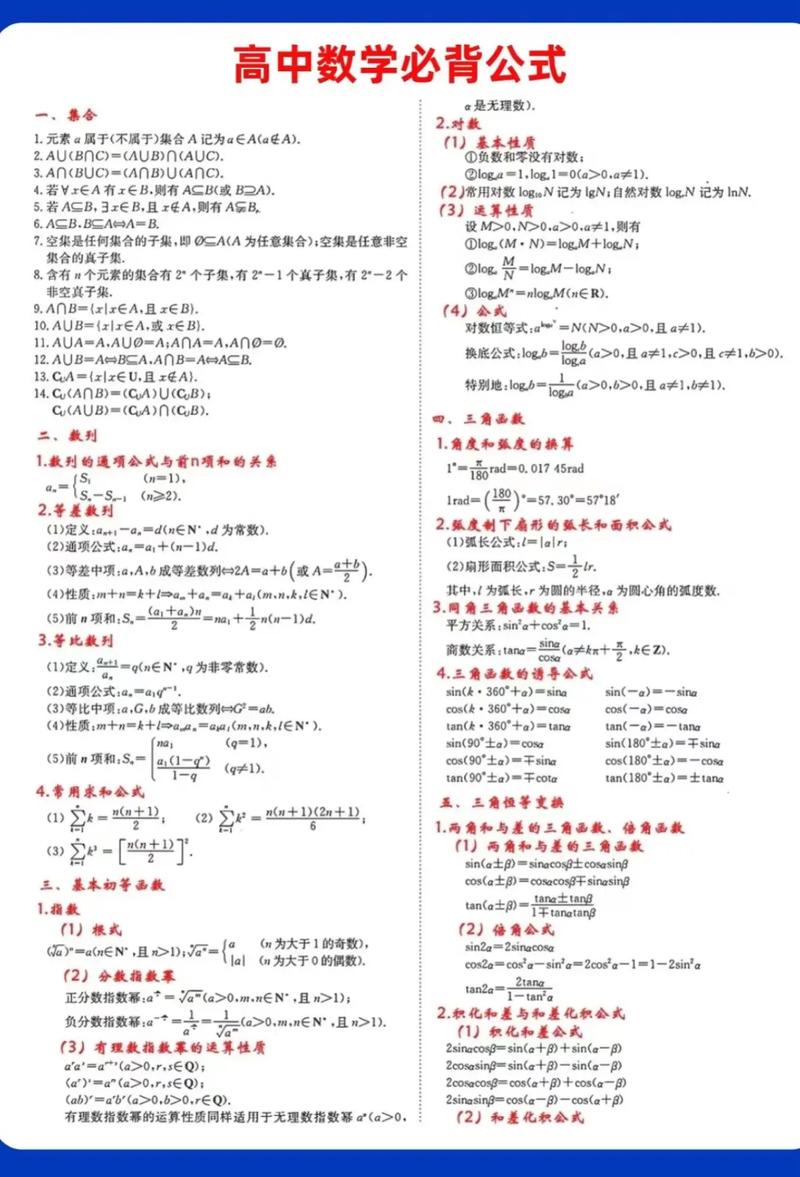 高中数学公式大全总结光环加速版